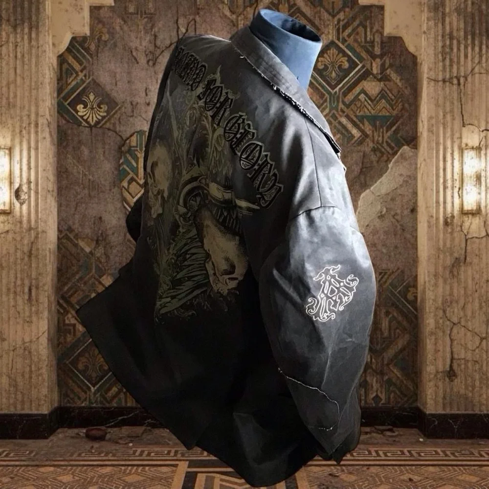 Archaic By Affliction Gray Blazer Jacket  with Embroidered Sleeve
